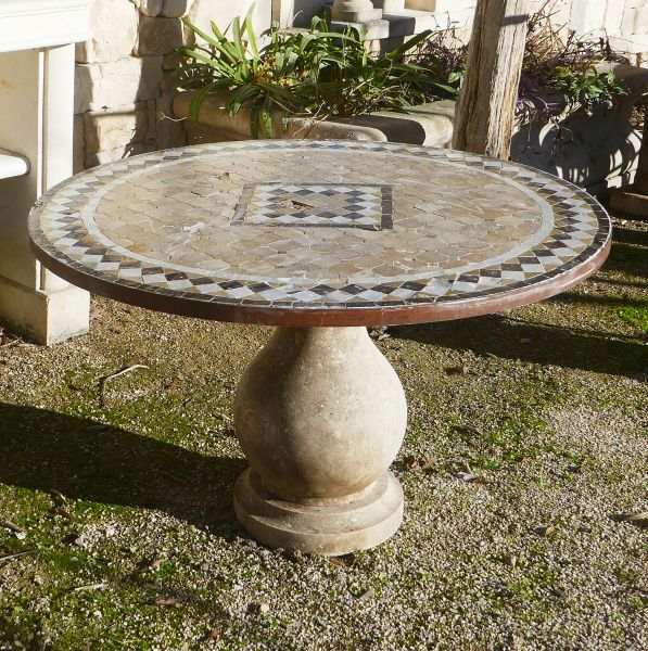 French Avy Stone Top Cast Iron Stand Table