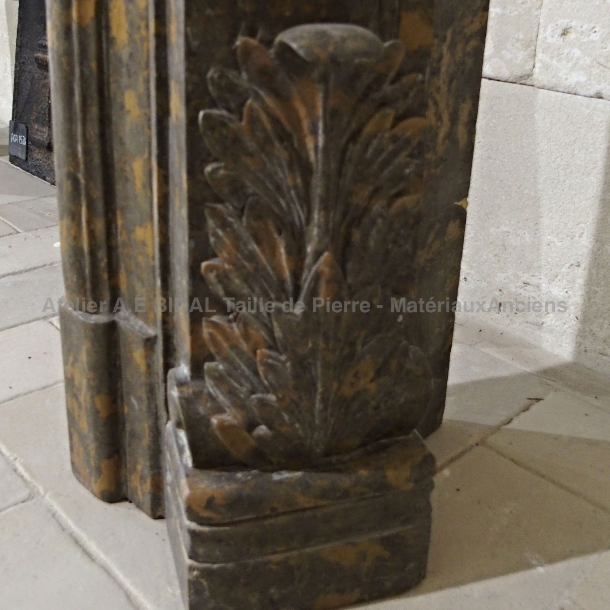 Decoration done on fireplace made of brown marble.