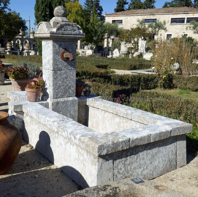 Central fountain in old stones : decorative garden fountain in old natural stones with 2 basins