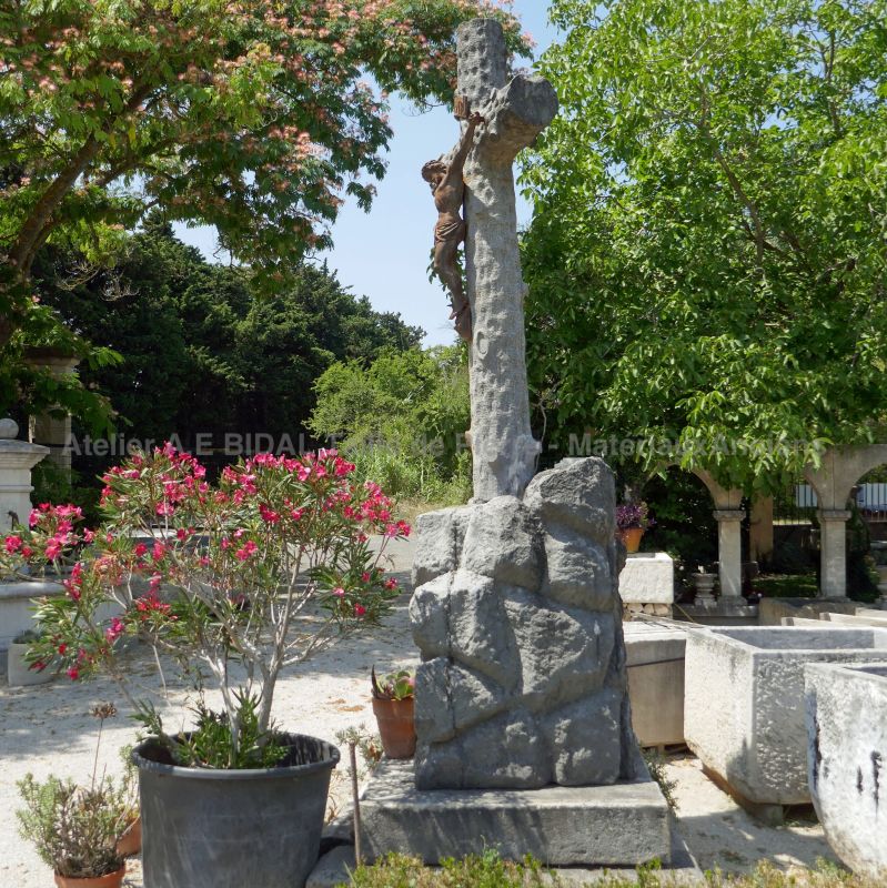 Majestic stone cross - antique Christina cross with Christ.