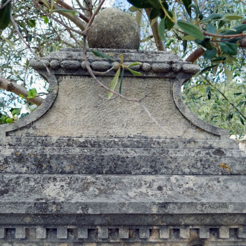 Detail of the hand-sculpted capital on our ancient stone fountain