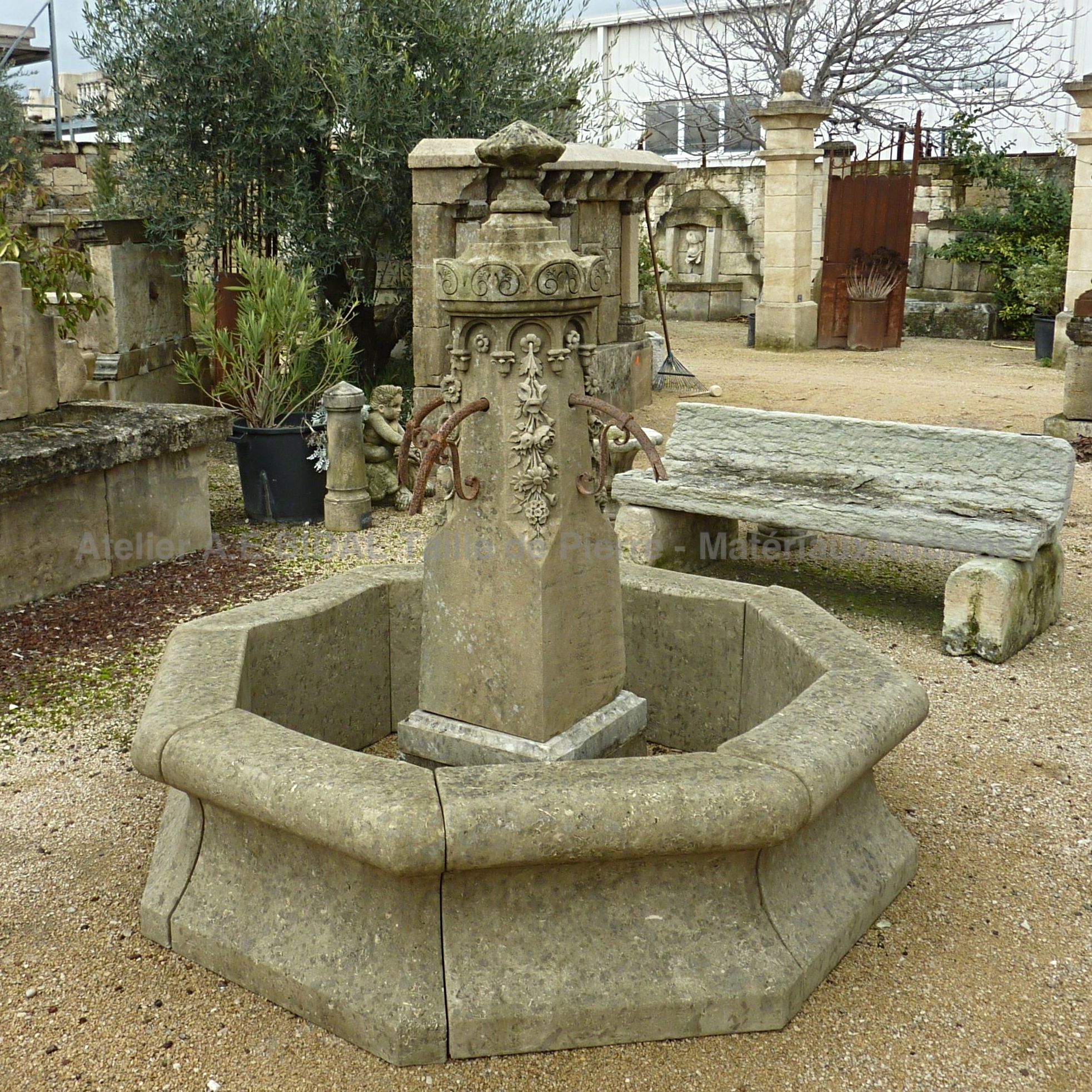 Beautiful central fountain for garden decoration | Large Provencal fountain with octagonal basin.