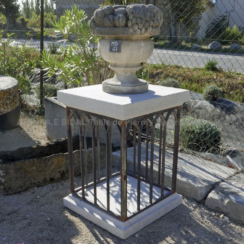 Pair of stone pedestals for statue and vase | Garden decoration signed Alain BIDAL