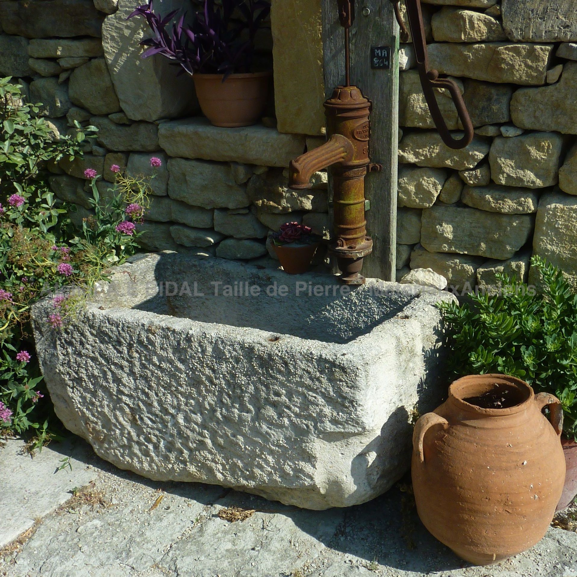Beautiful old stone tray - rectangular tray in white stone and rural style.