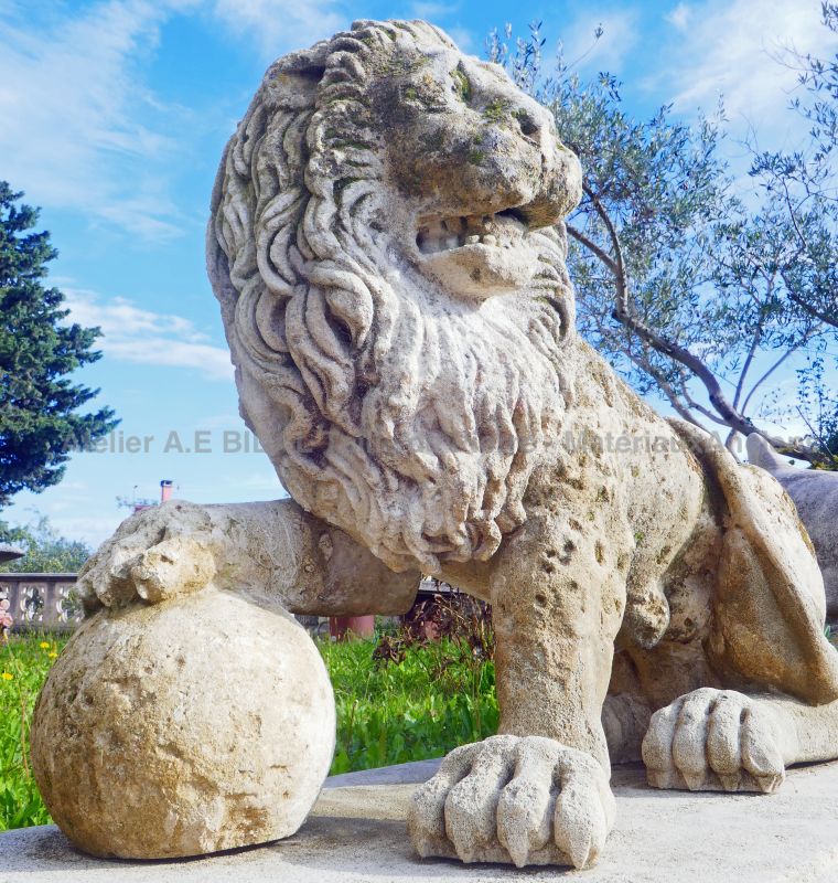 Stone lion statues for an outdoor decoration full of character !