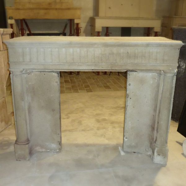 Antique stone fireplace | Empire style stone mantle for sale at the stonemason Alain BIDAL