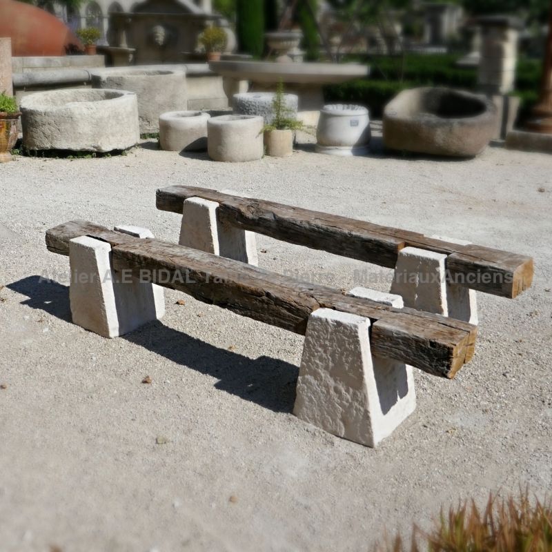 Banc de jardin à l'ancienne | Banc en pierre naturelle et bois