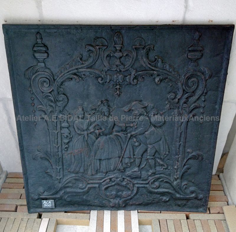 Plaque de cheminée ancienne en fonte d'époque fin 18 ème - Bozaart