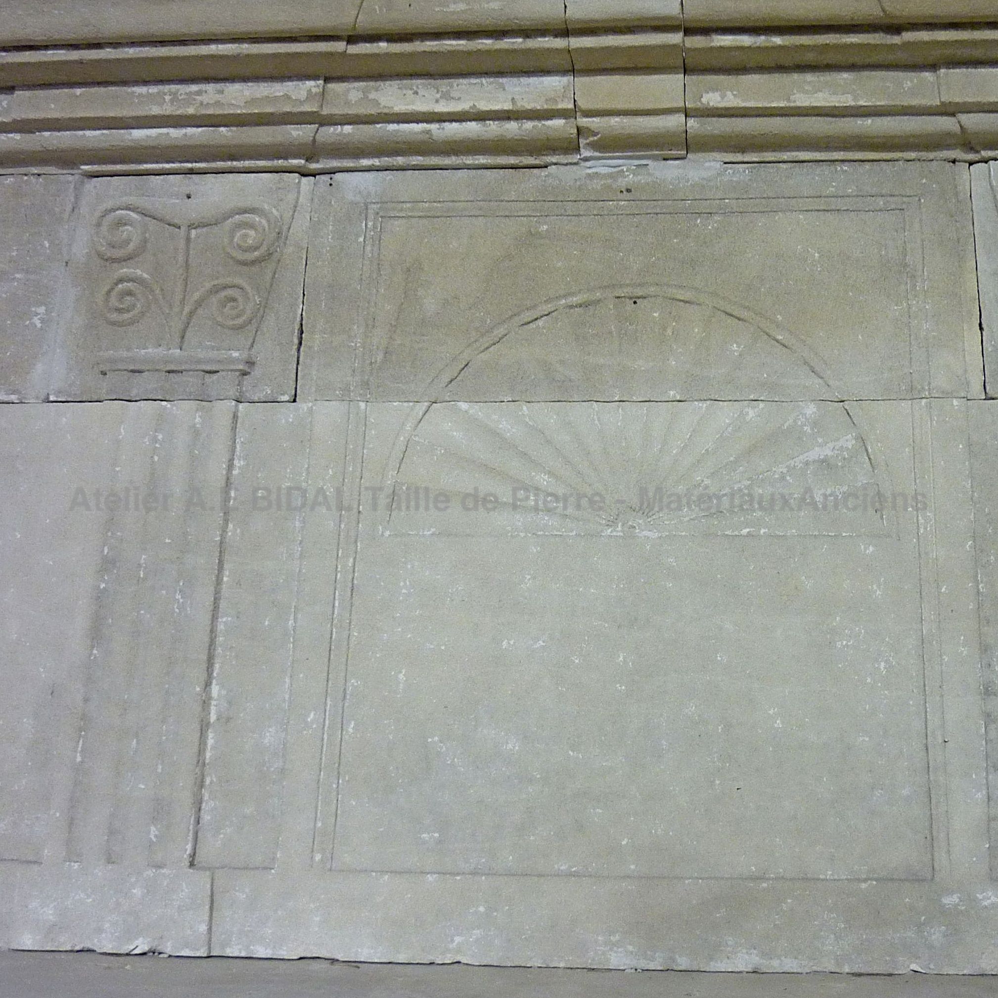 Stone trumeau of our elegant Louis 16 fireplace.